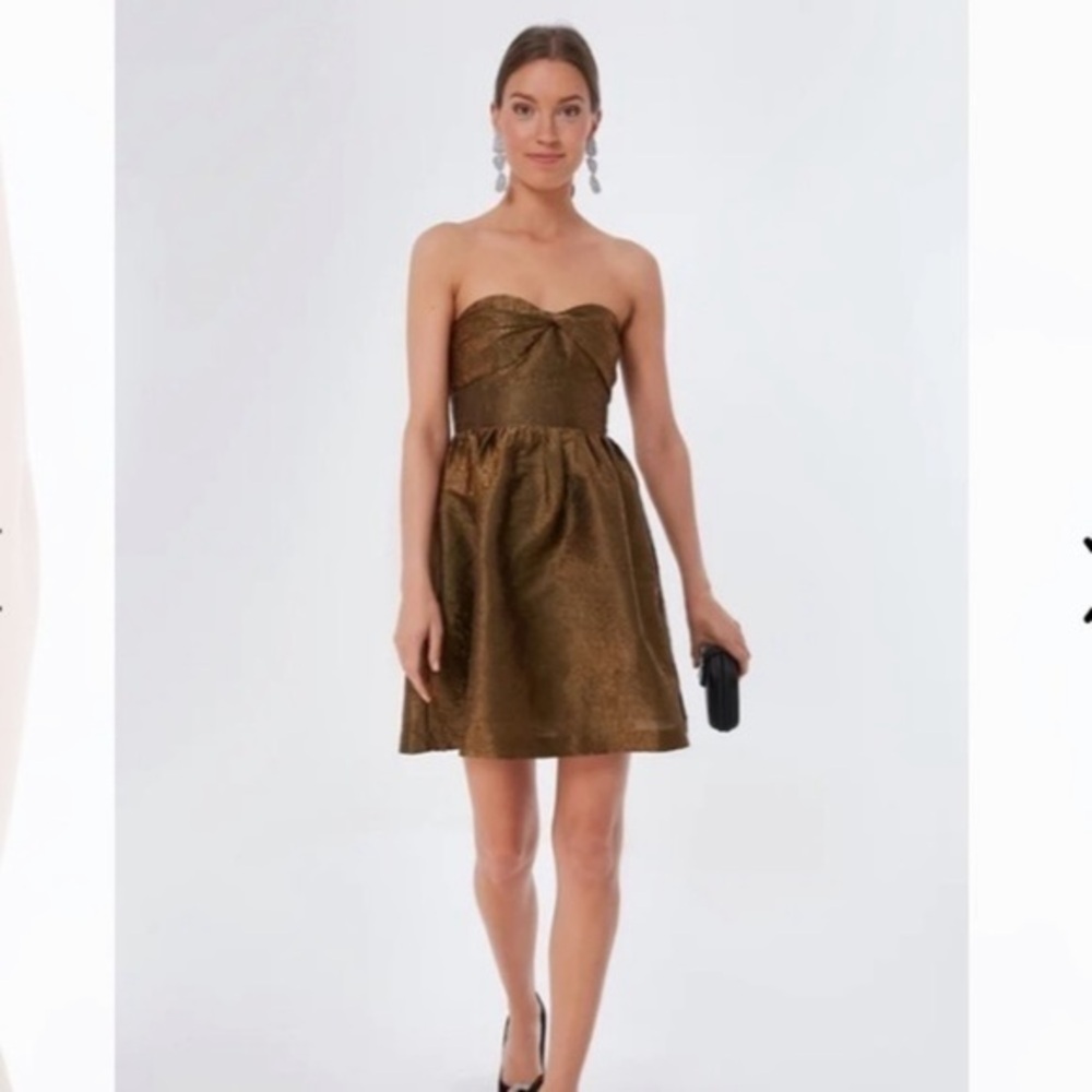 Tuckernuck Hyacinth House Dress Anastasia Strapless Skater in Bronze Jacquard